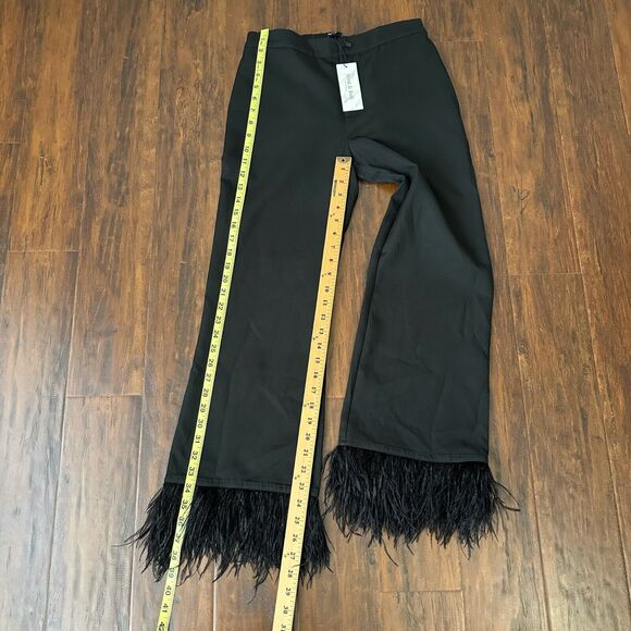 NWT STRUT & BOLT Los Angeles Black Wide-Leg Pants w Feather Trim - Picture 12 of 13
